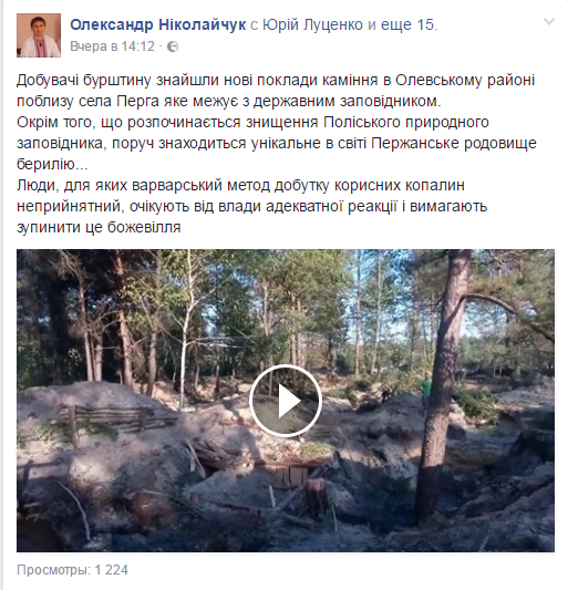На Житомирщині шукачі бурштину руйнують заповідник заради наживи