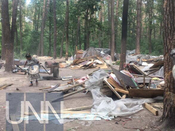 У Голосіївському парку громадські активісти розтрощили циганський табір