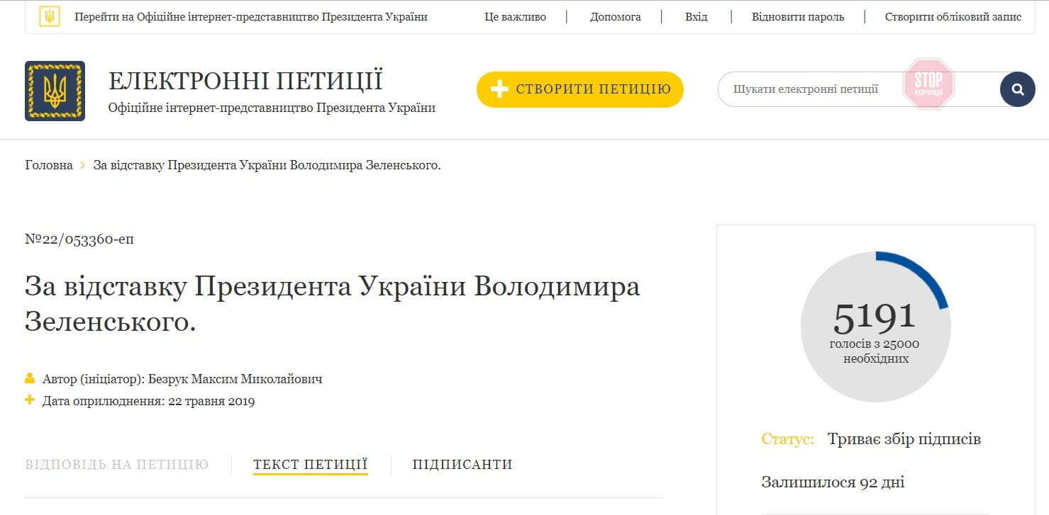На сайті Президента з’явилась петиція щодо відставки Володимира Зеленського