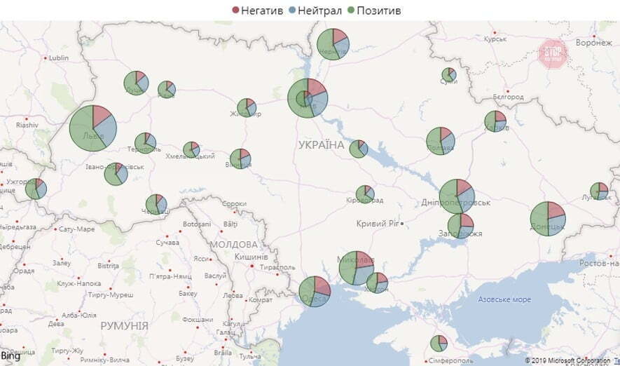 Регіональний розподіл тональності представлення партії ''Слуга народу''