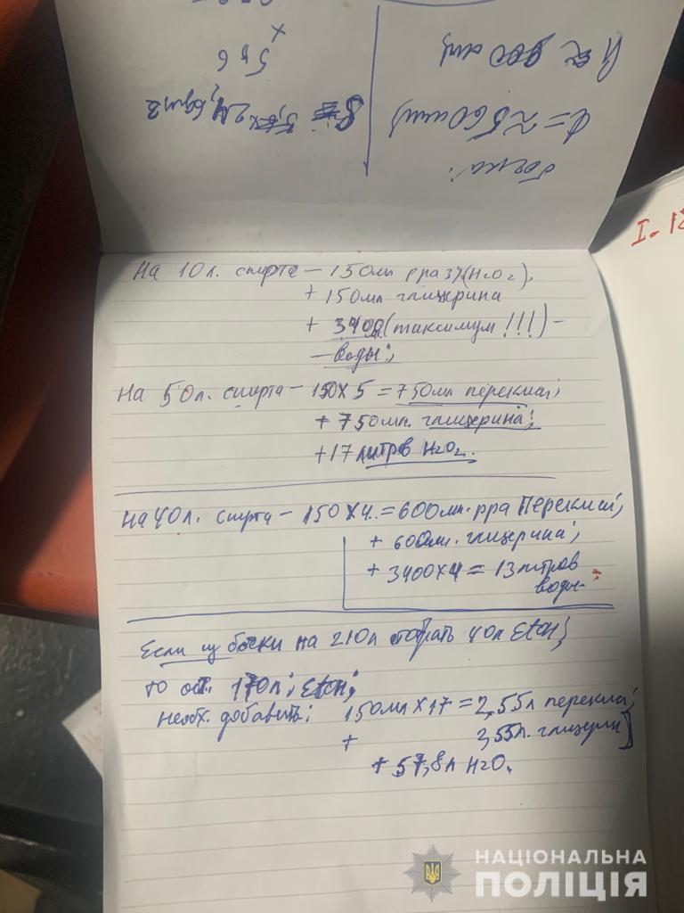 Поліція Київщини виявила підпільний цех з виготовлення контрафактних антисептиків