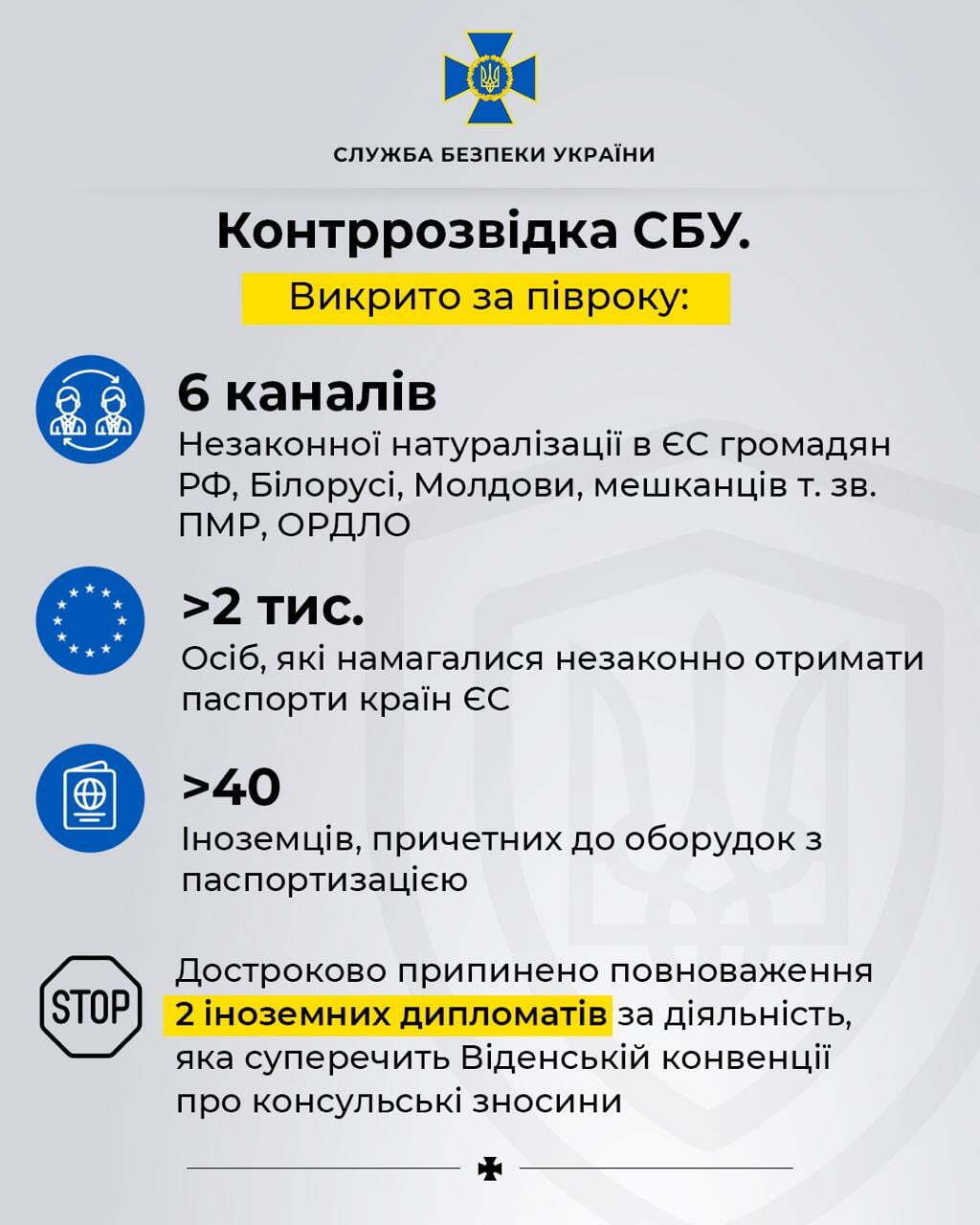 За півроку контррозвідка СБУ викрила та припинила функціонування 6-ти організованих каналів незаконної натуралізації іноземців в ЄС та Україні