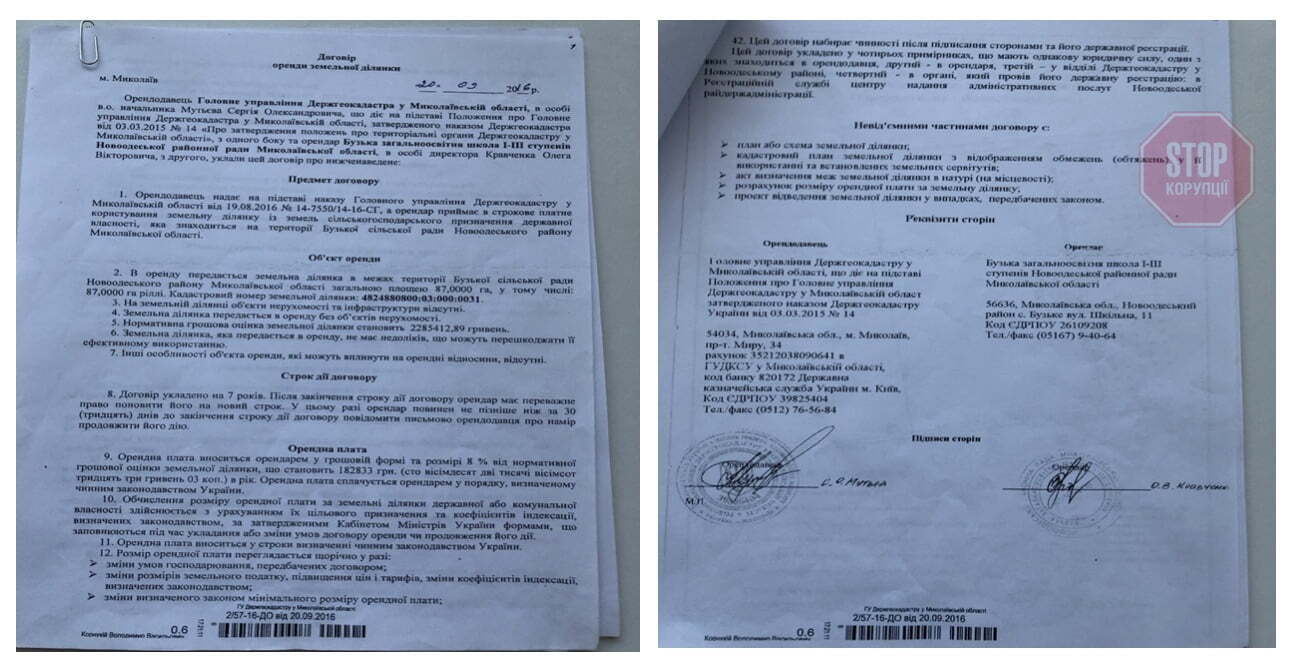 Договір оренди (перший та останній аркуші) Фото: скрін