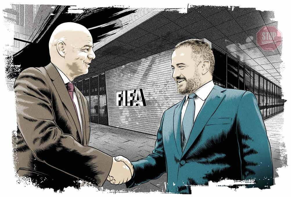  Президент ФИФА Джанни Инфантино и Андрей Павелко иллюстрации: Бруно Мафф/L'illoustre