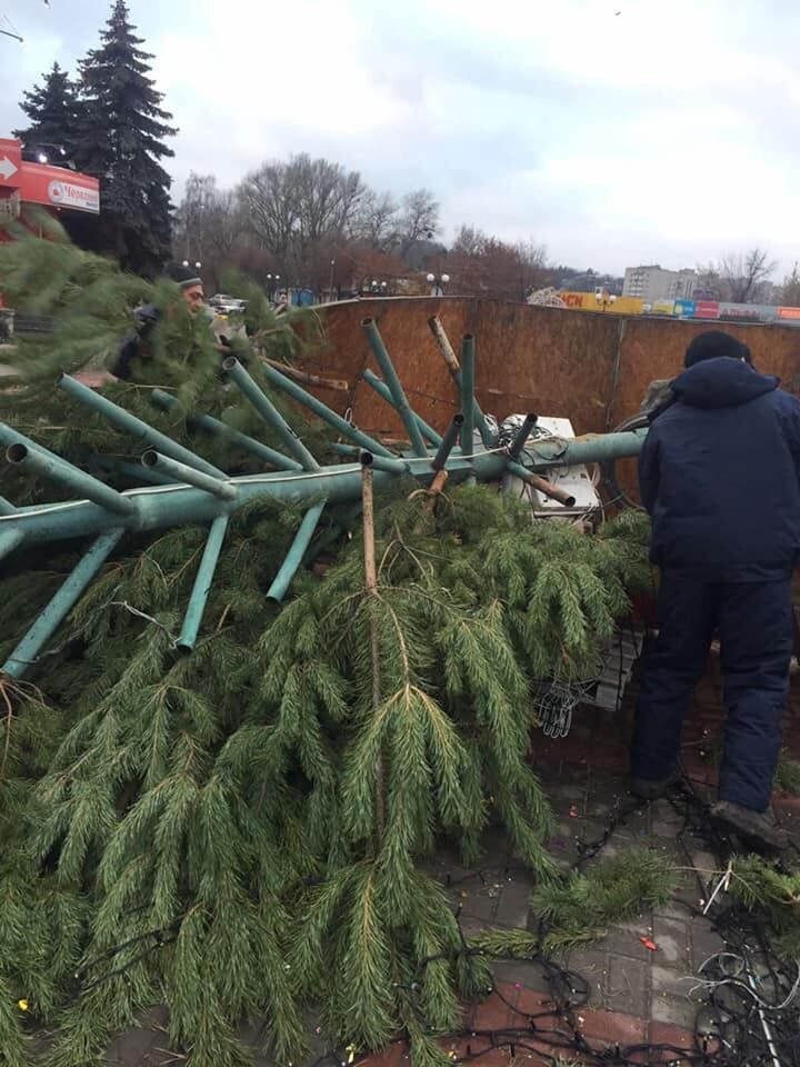 У Каневі сильний вітер повалив головну новорічну ялинку