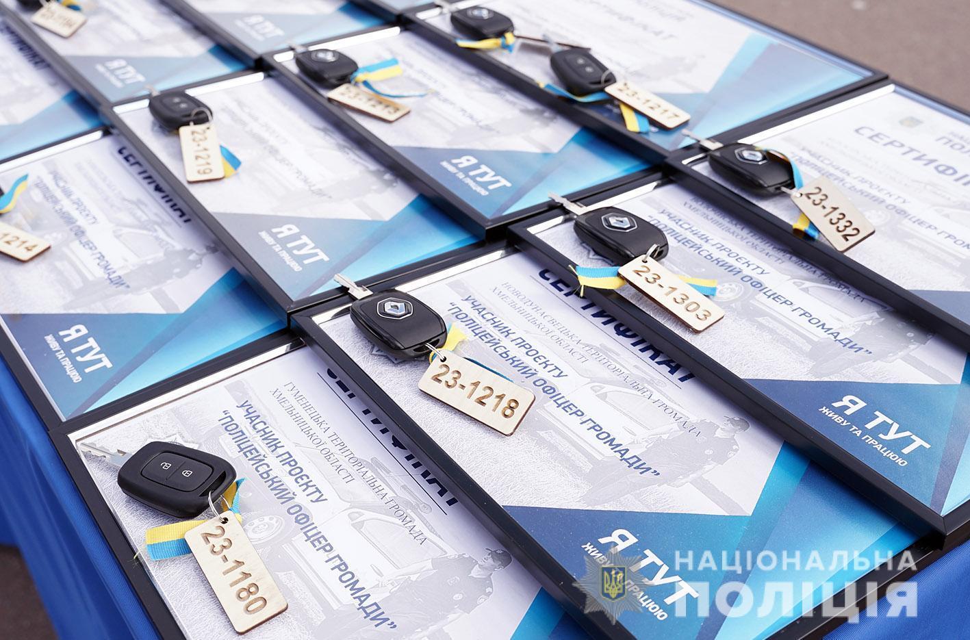 На Хмельниччині поліцейські офіцери громади отримали нову зброю та службові автомобілі