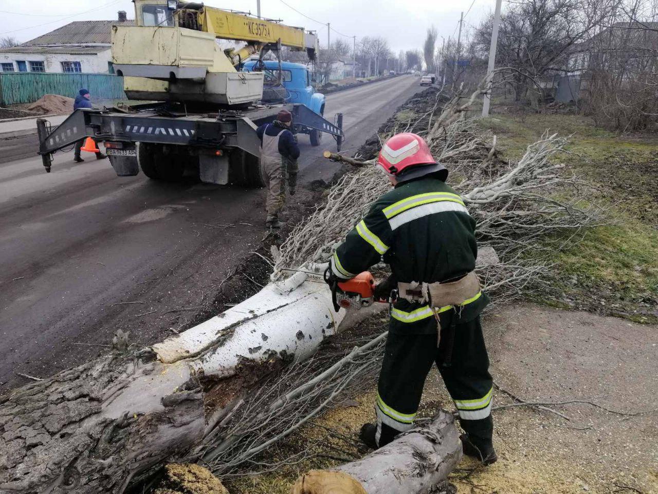 Кіровоградська область: у Новоукраїнці рятувальники надали допомогу комунальним службам по спилюванню аварійних дерев