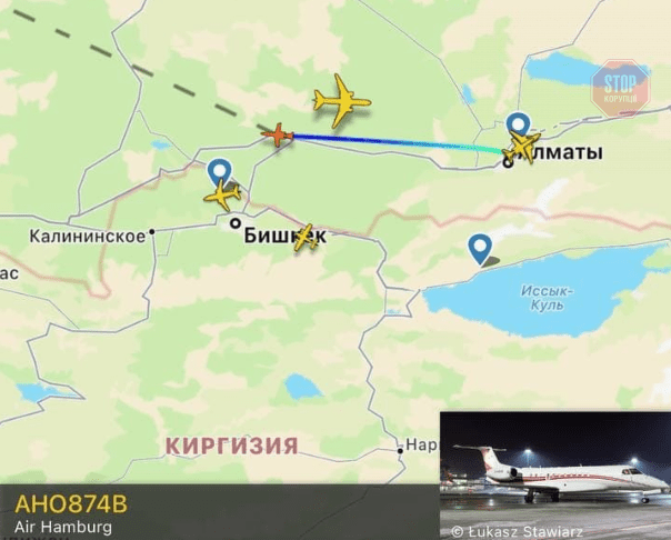  Один із приватних літаків, які вилетіли з Казахстану Фото: скриншот