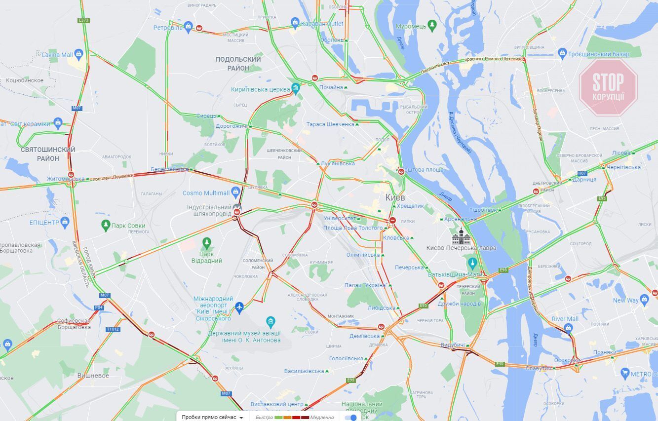  Карта заторів у Києві 22 січня Фото: скріншот