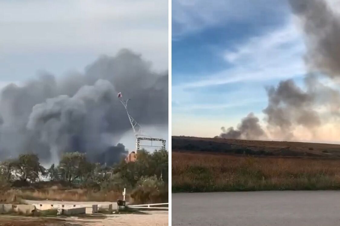 Несколько километровый столб дыма возле аэропорта в Крыму