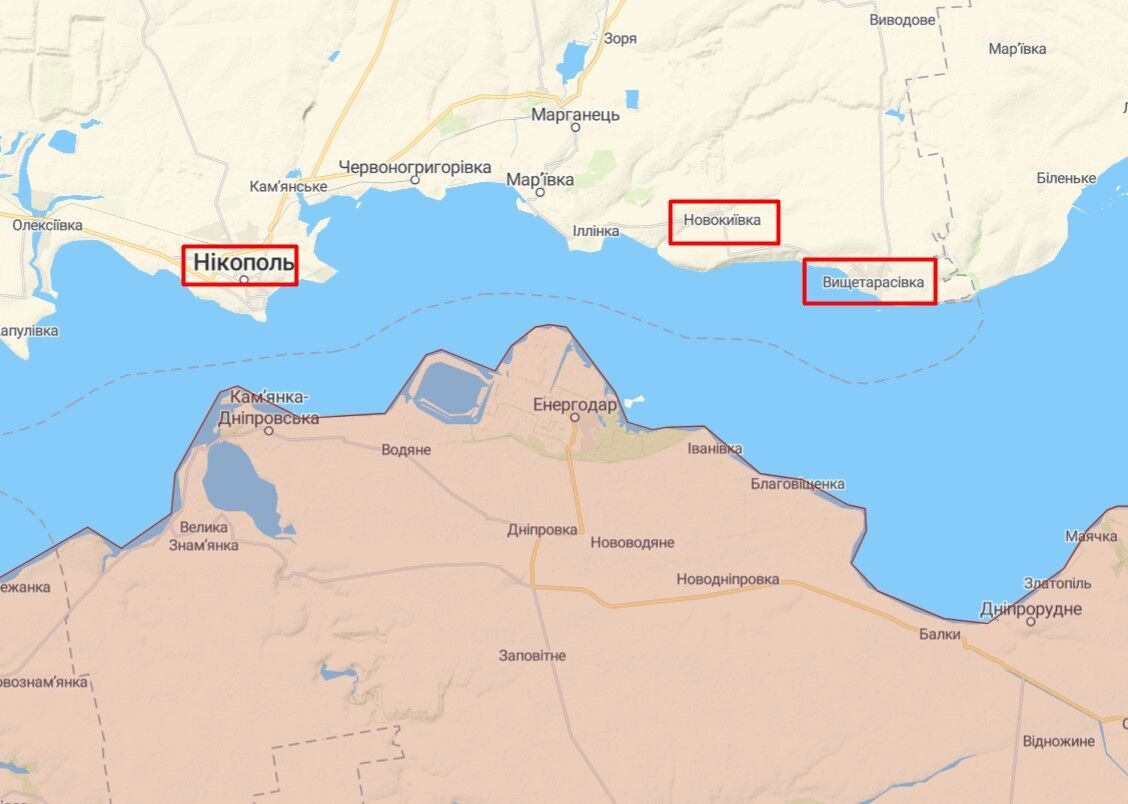Ситуация на линии фронта в районе Никополя и Энергодара