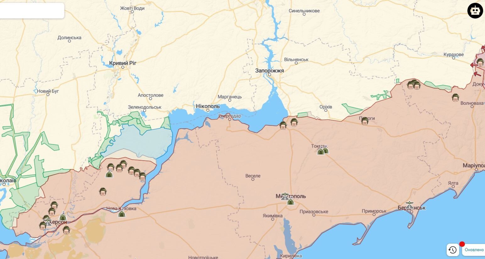 Ситуация на линии фронта в Херсонской и Запорожской областях