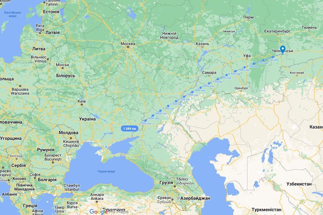 Відстань від Челябінська до України