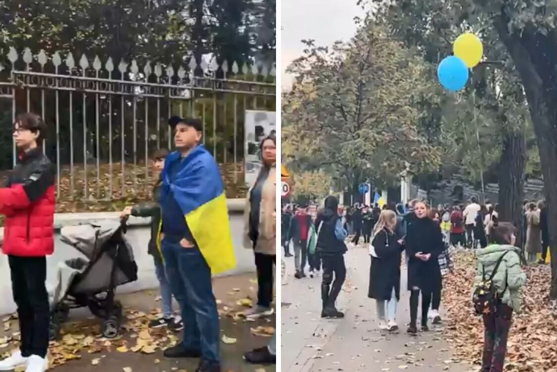 Участники акции – с украинской символикой
