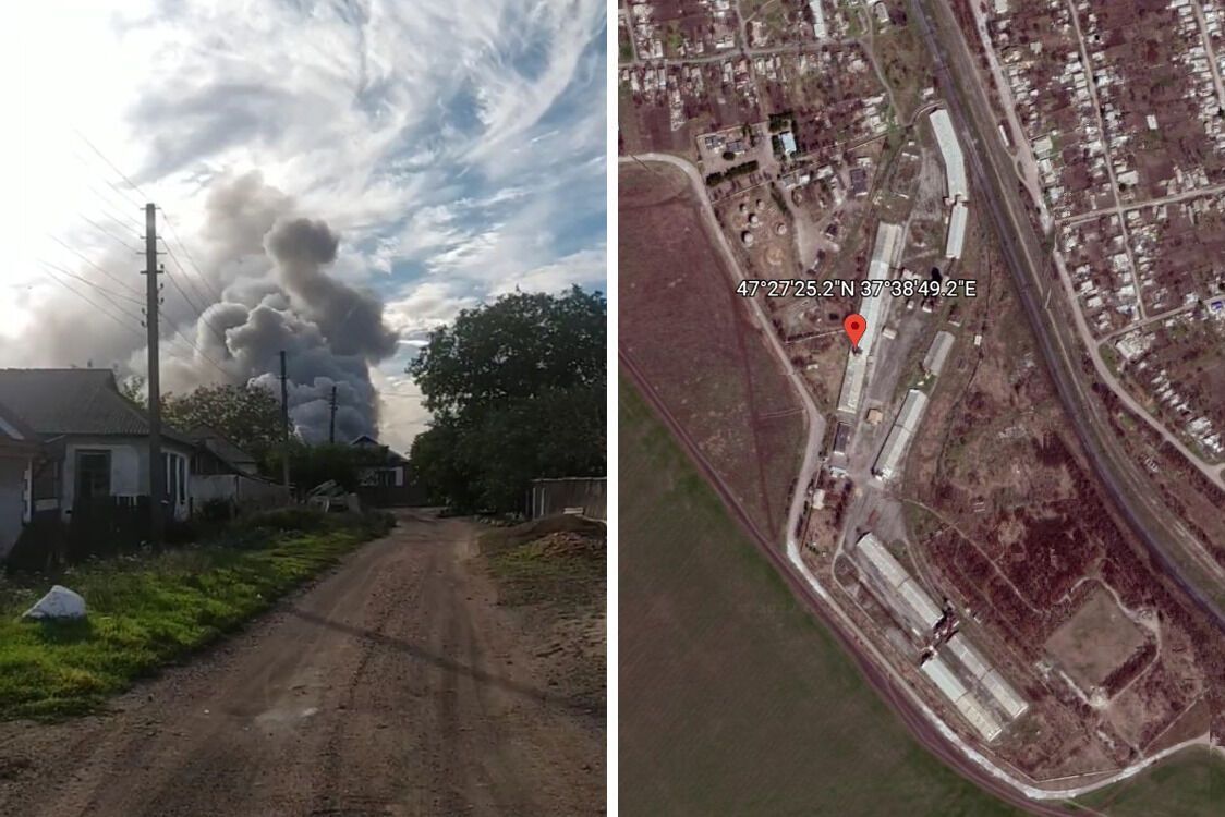 Дым на месте взрыва на складе БК в Андреевке на Донетчине