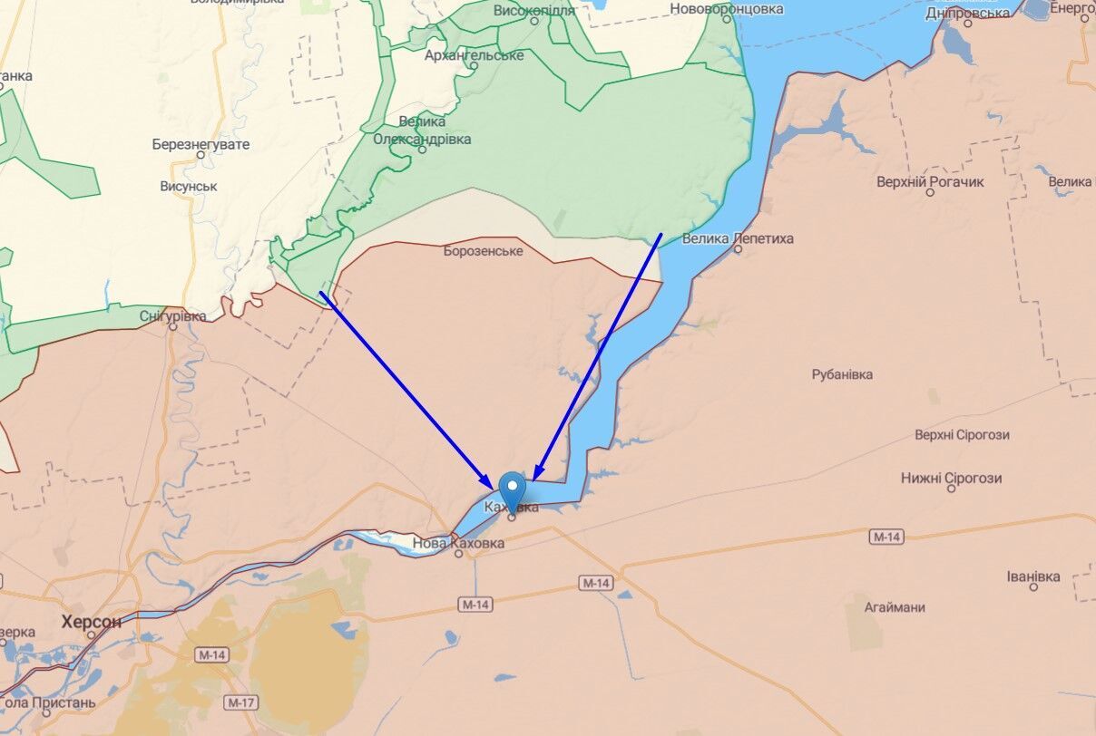 Расстояние от места удара до возможных позиций ВСУ в Херсонской области