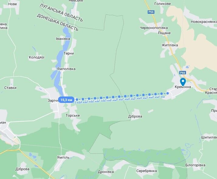 Расстояние между Торским на Донетчине и Кременной на Луганщине