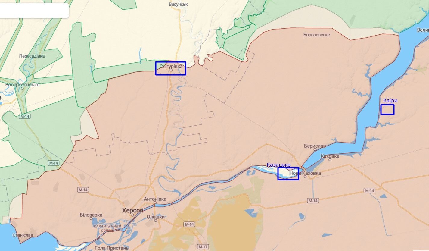 Місця ударів ЗСУ по укріпленням армії рф на Херсонщині