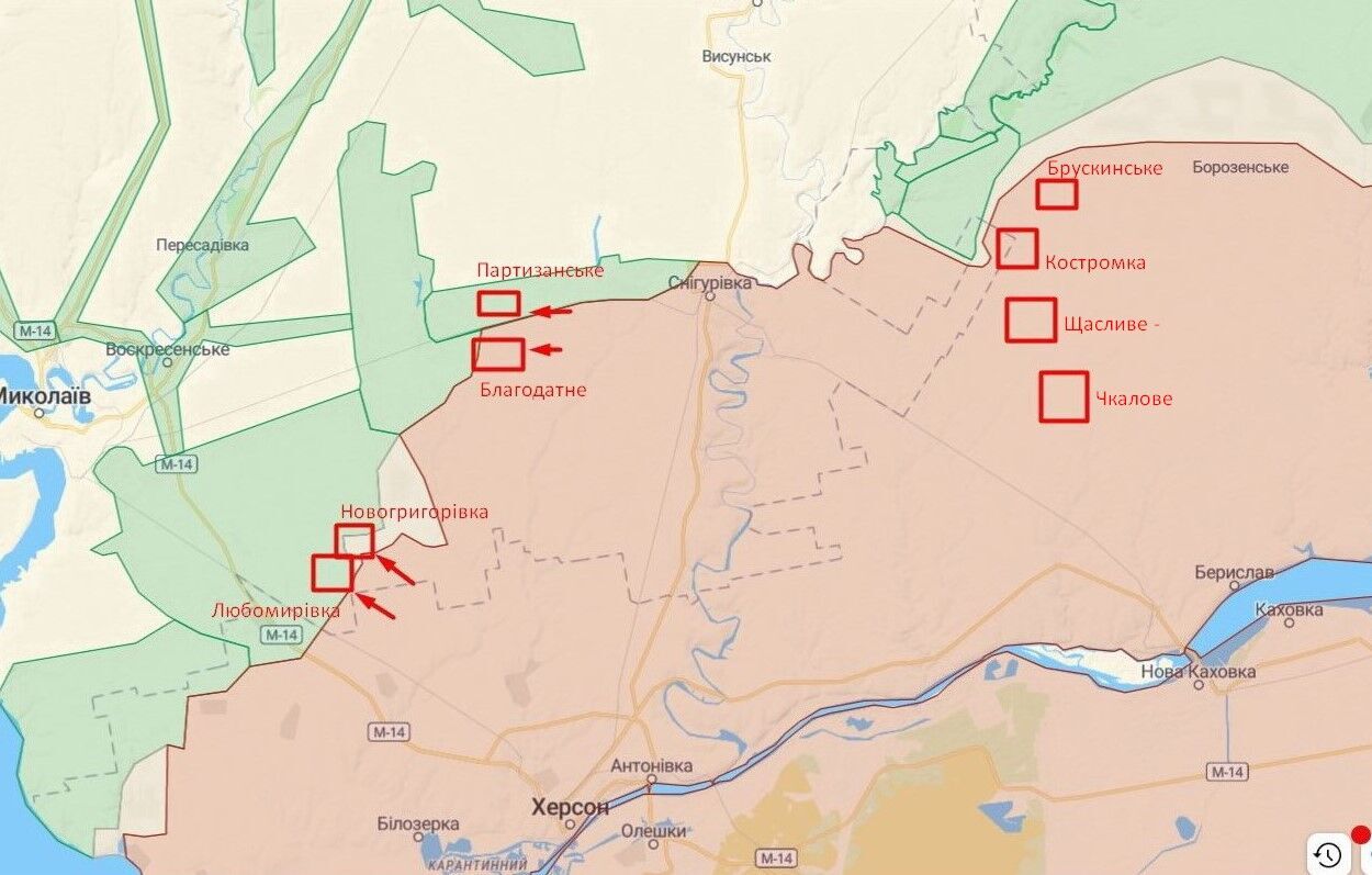Населенные пункты, возле которых будет действовать армия рф на Херсонщине