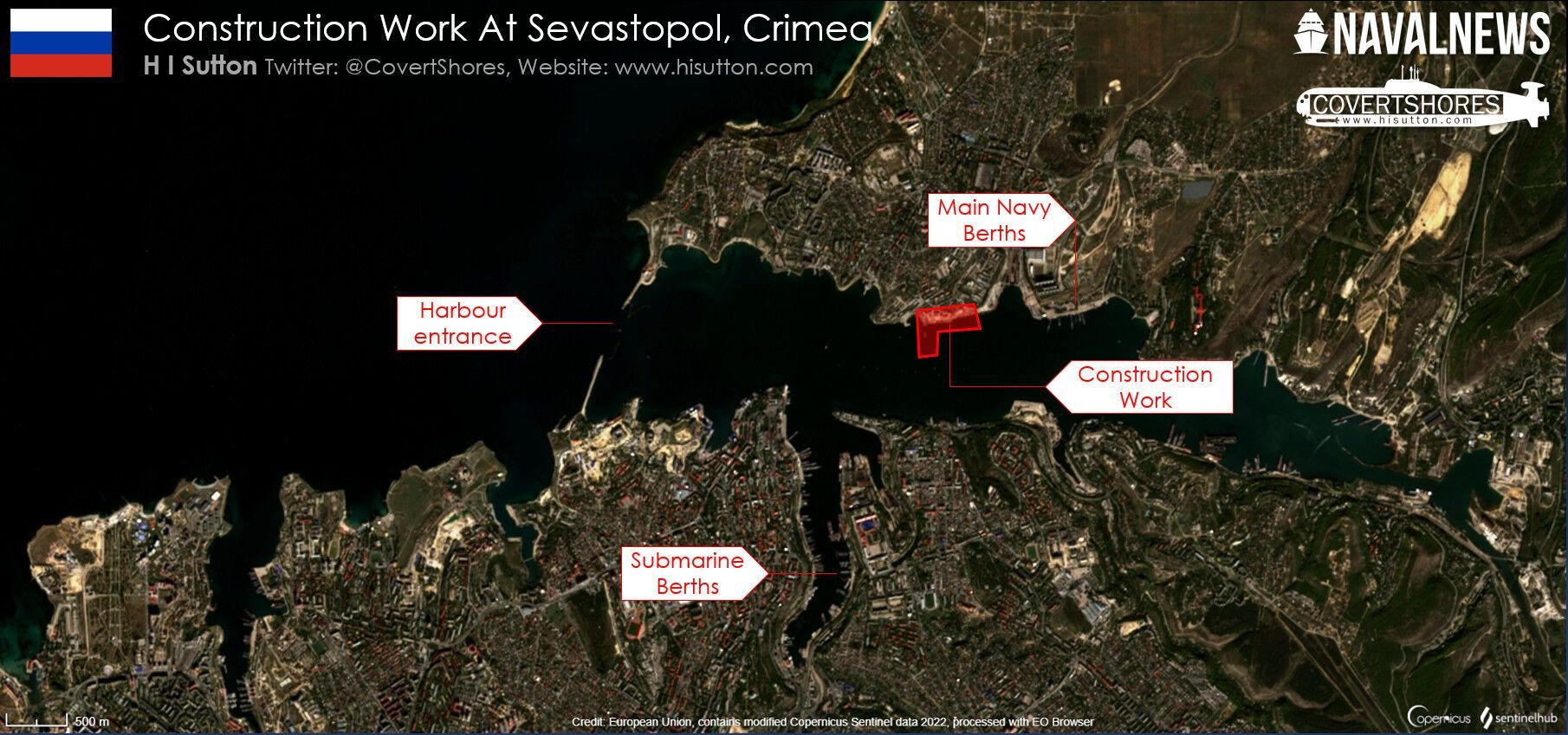 Обзор района строительства в Севастополе. До начала этого года этот район использовался патрульными кораблями ФСБ.