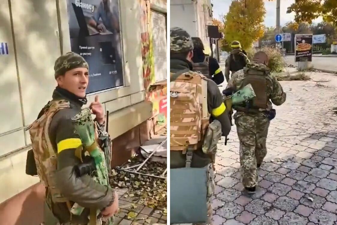 Украинские бойцы на улицах Бахмута на Донетчине