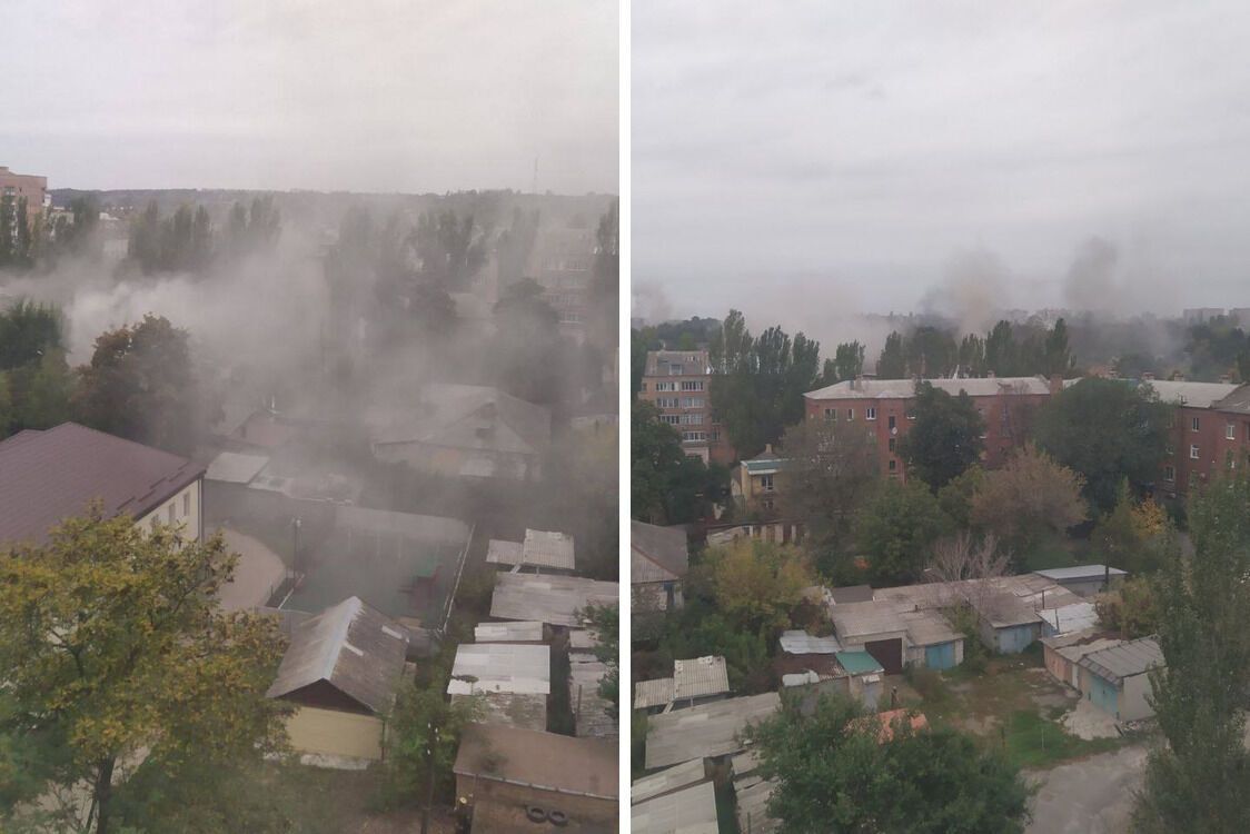 Бахмут на Донеччині повністю затягнуло димом від вибухів та пожеж