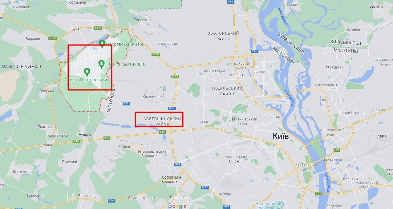 Місцевість біля Києва, де було чутно вибухи
