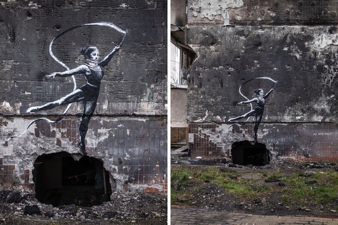 Художник Бенкси создал граффити на руинах в Бородянке и, возможно, в Ирпене (фото)