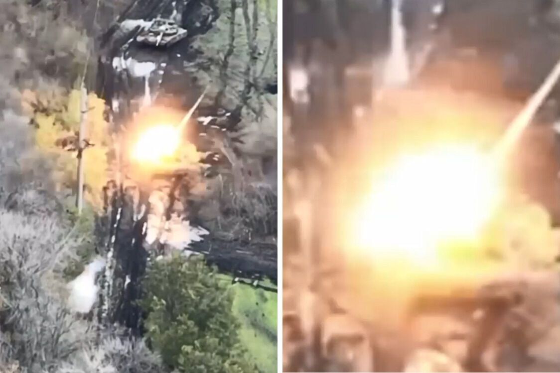 Російський танк вибухає від снаряду ПТГ