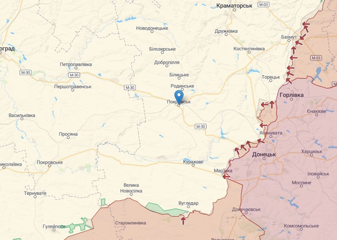 Ситуація на лінії фронту біля Покровська: місто близьке до лінії фронту на Донеччині