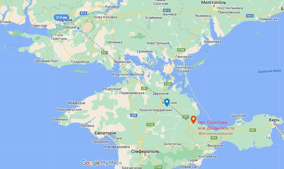 Расстояние от Советского до освобожденной части Херсонщины