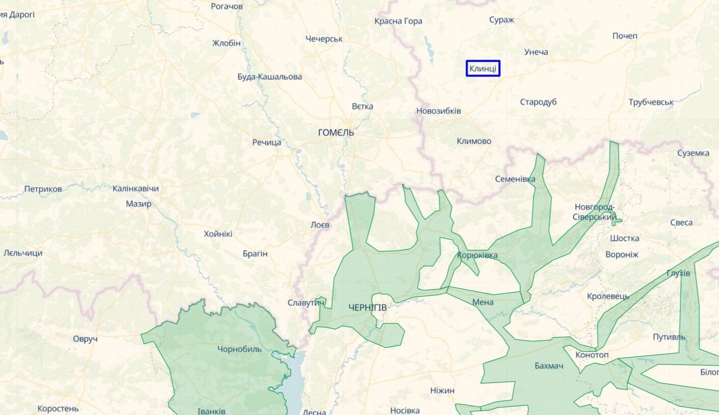 Відстань від села Клинці Брянської області рф до кордону України