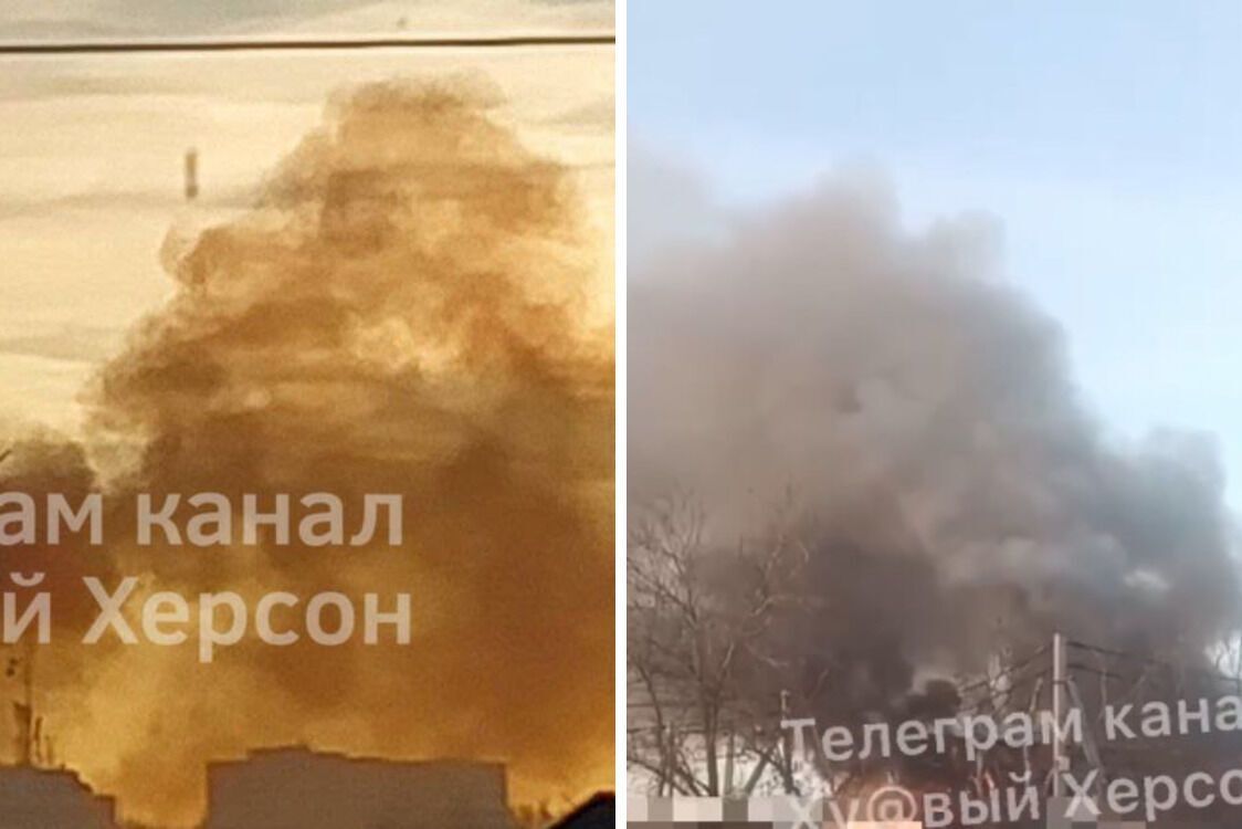 Дым по прилету российского снаряда в Херсон