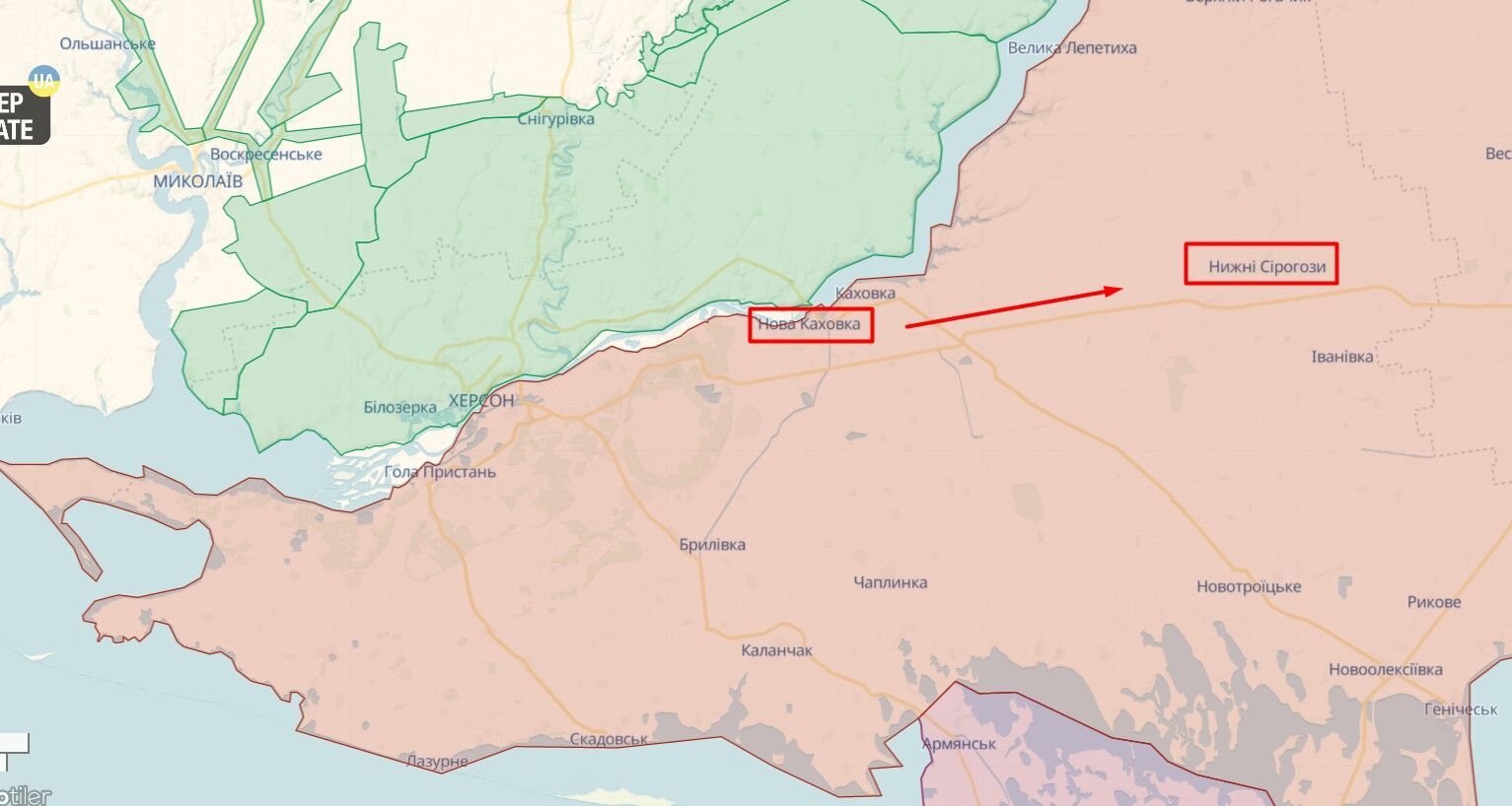 Ситуация на линии фронта возле Новой Каховки на Херсонщине