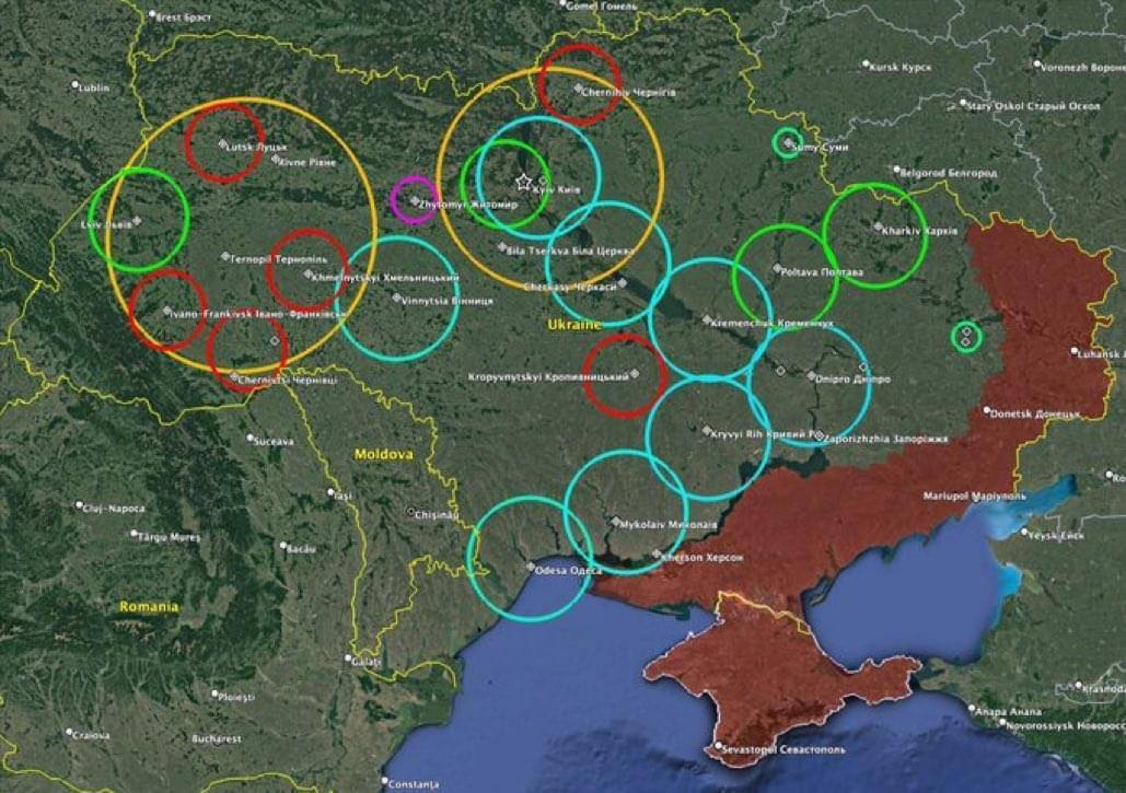 Ориентировочная карта покрытия территории Украины системами ПВО