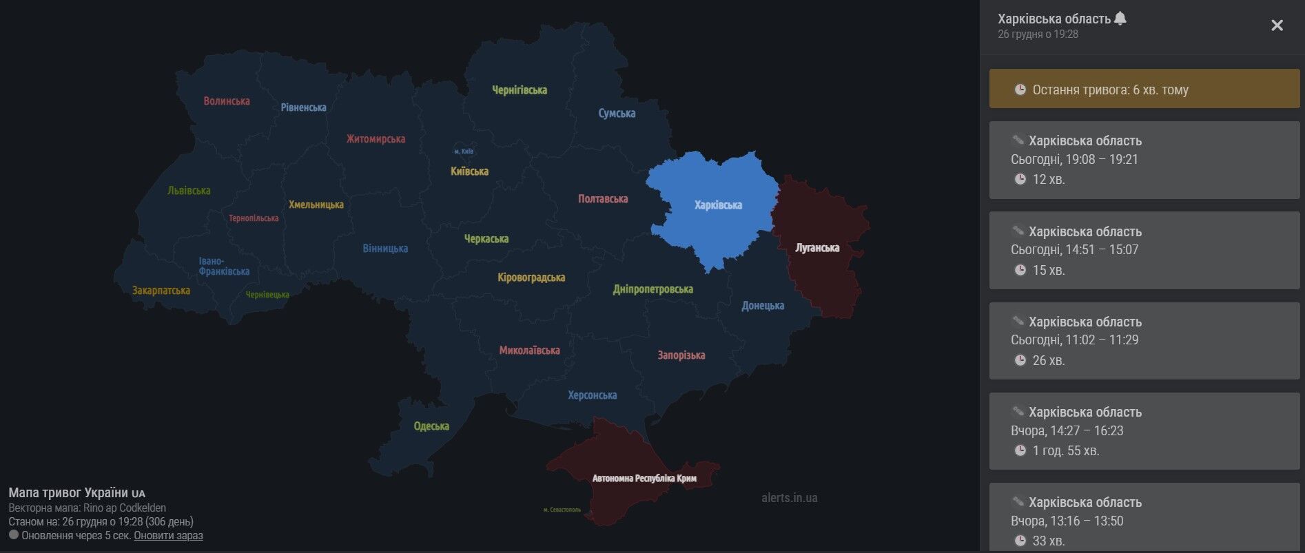 Харьковская область: карта воздушных тревог