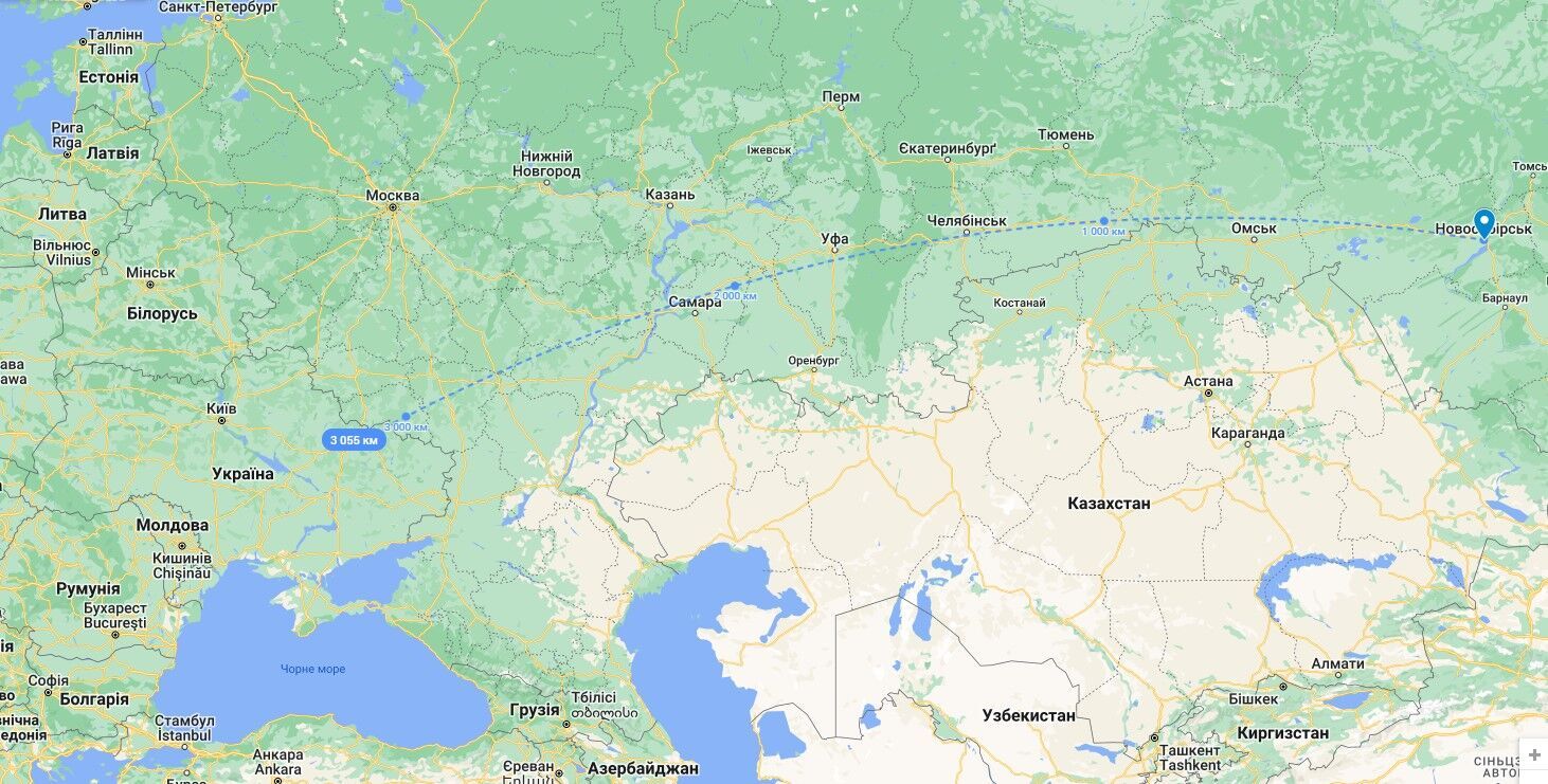 Відстань від Новосибірська до кордонів України