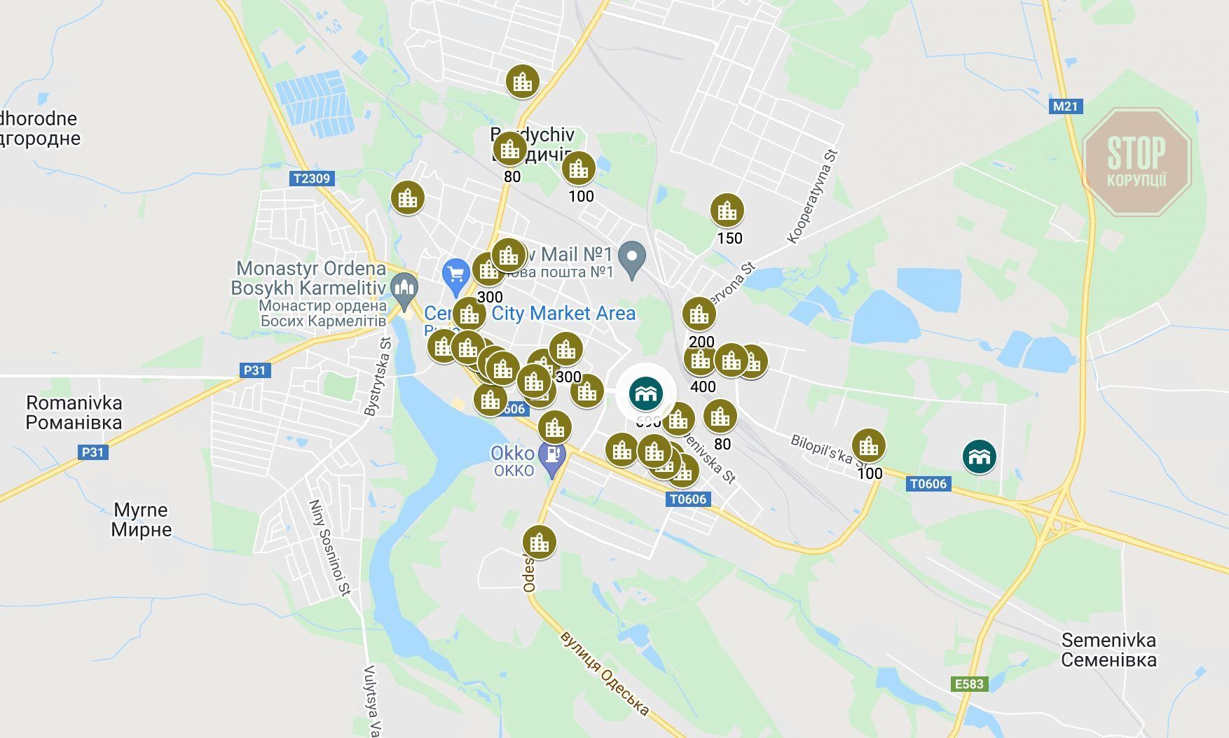  Інтерактивна мапа сховищ Бердичева Фото: скриншот