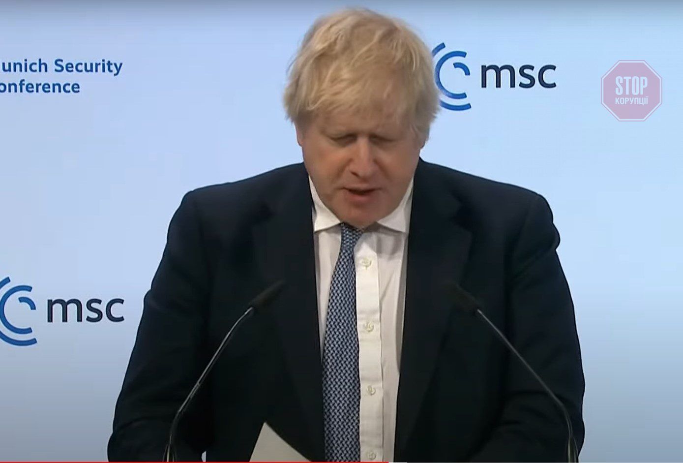  Борис Джонсон, Прем'єр-міністр Великобританії - виступ під час Мюнхенської безпекової конференції 19 лютого. Фото: скрін відеотрансляції