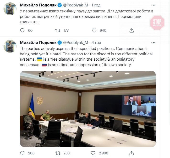 Хід перемовин України та росії Михайлов Подоляк висвітлює у Twitter