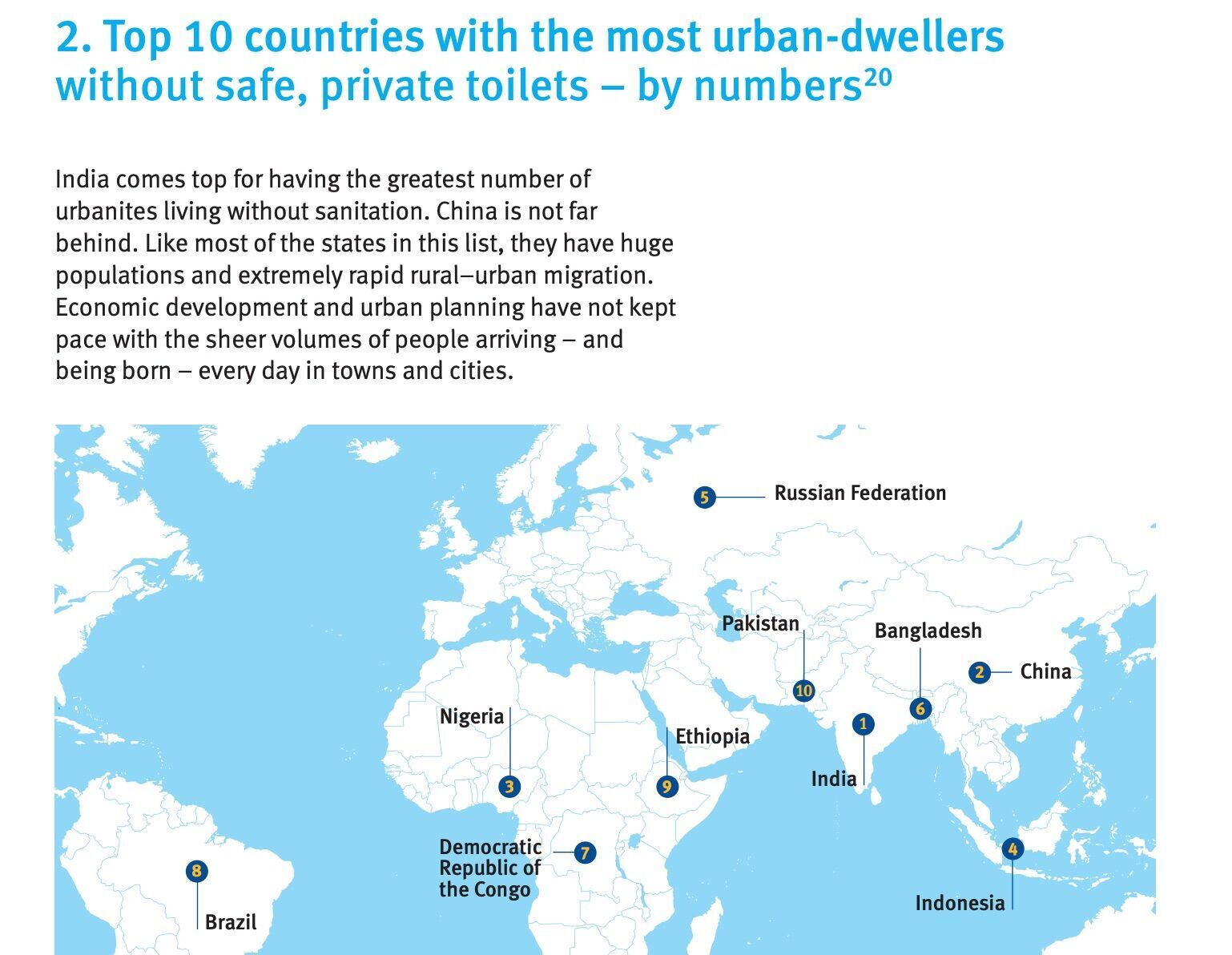 Топ-10 стран, городские жители которых не имеют частных туалетов