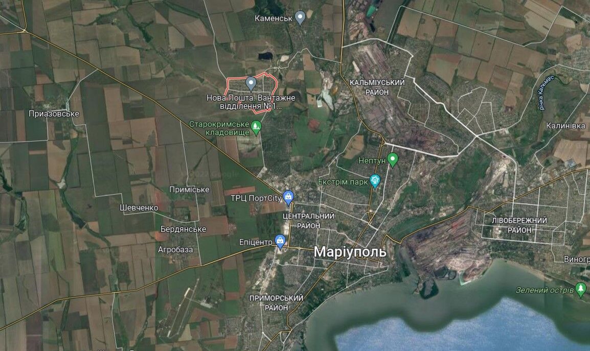 карта Google Мариуполь и села неподалеку