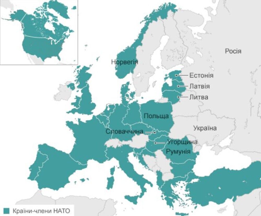 Карта со странами-членами НАТО