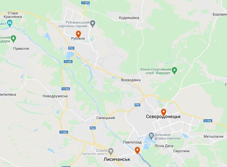 Участок карты в Луганской области