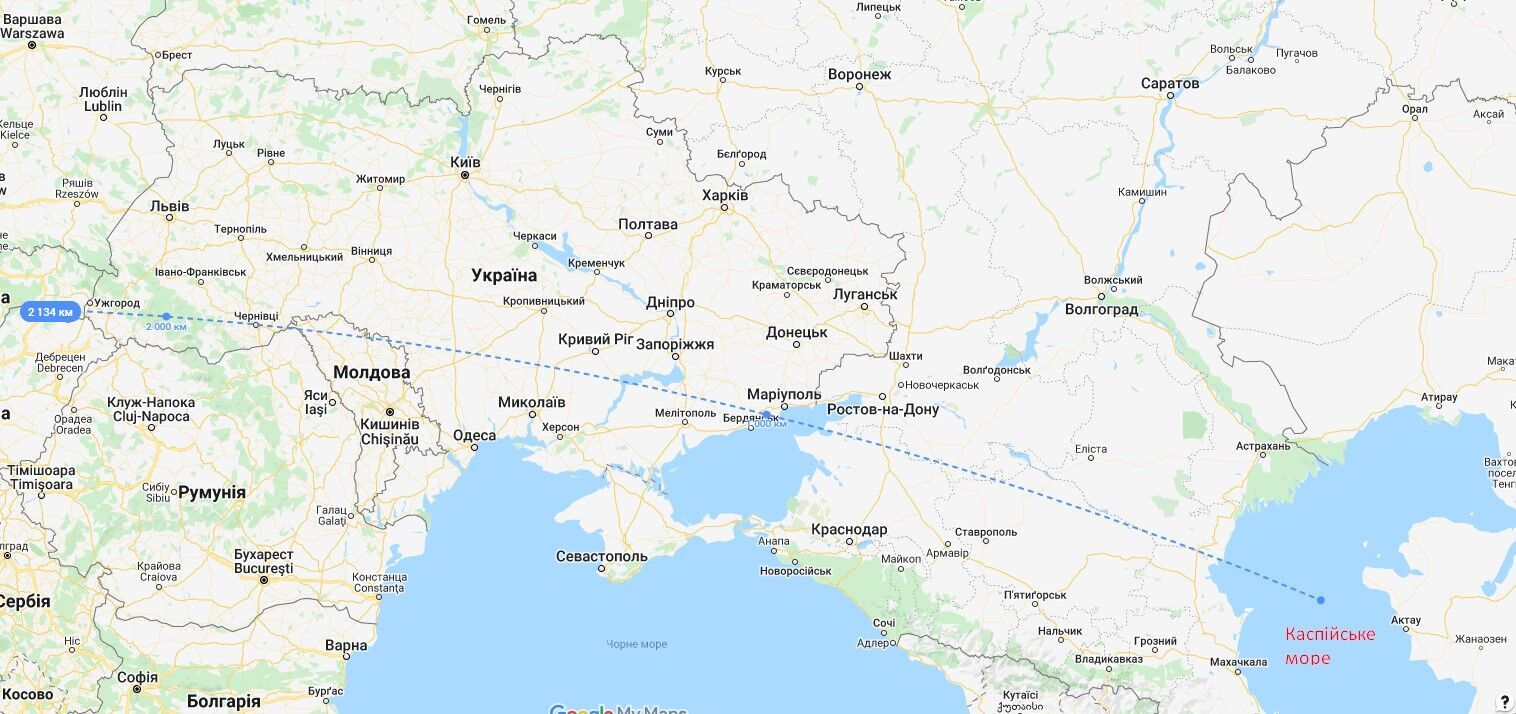 Траєкторія Каспійське море – Ужгород