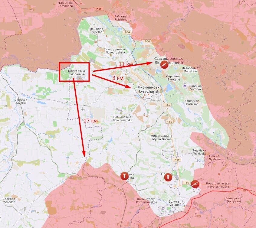 Расположение Белогоровки относительно ключевых направлений ударов армии рф на Луганщине.