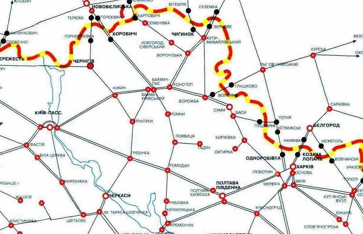 Карта железнодорожных путей на Черниговщине