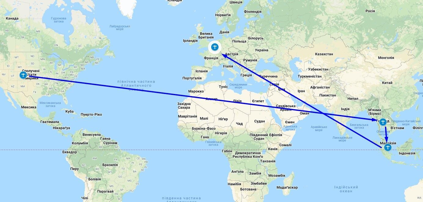 Карта перелетов Ллойда Дж. Остина