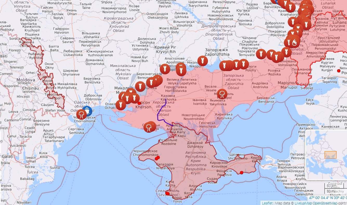 Карта боевых действий на юге Украины на 1 августа 2022 года