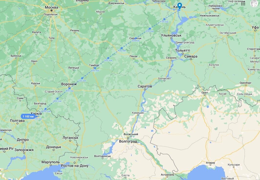 Расстояние от Казани до Украины